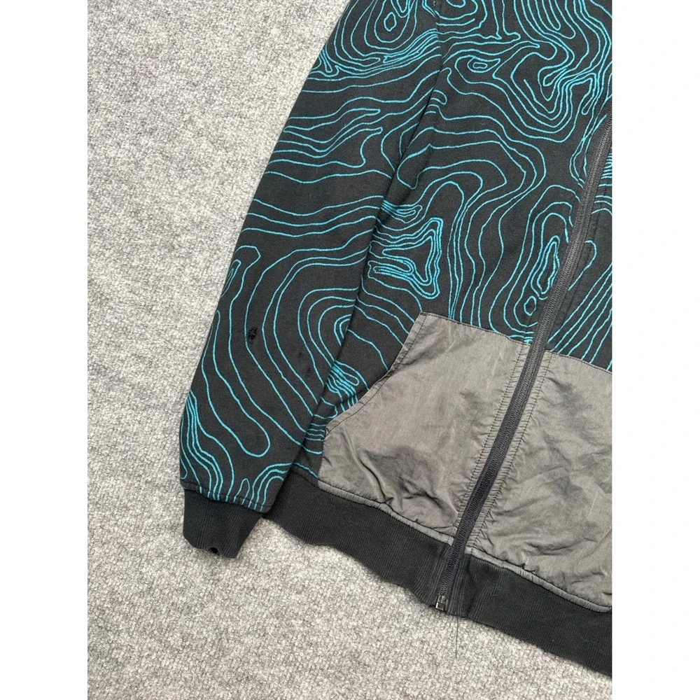 Mossimo Boys XL 16 Full Zip Hoodie Black Teal Topo Map Graphic Utility Pocket‎